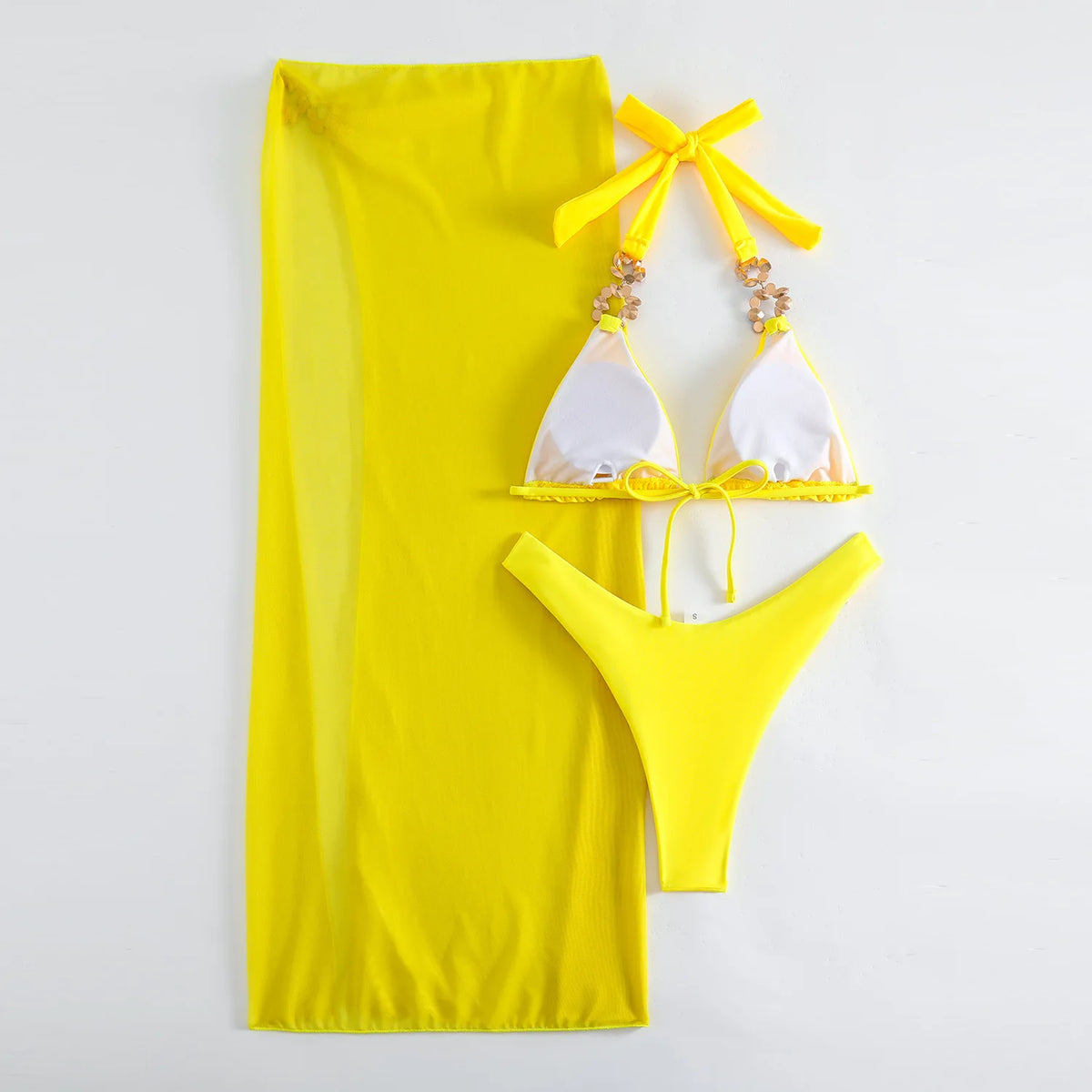 Bikini Giallo Sexy con Strass 2026, Costume da Bagno Femminile, Set Bikini Brasiliano, Abbigliamento da Spiaggia
