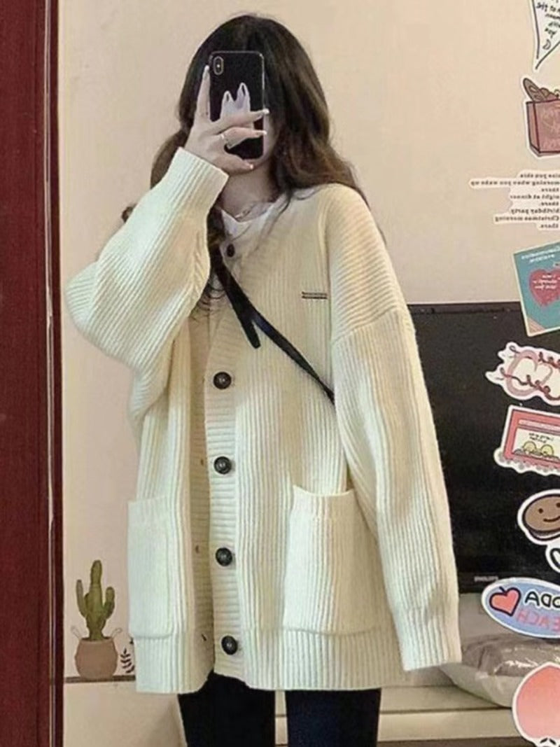 Cardigan maglione donna autunno inverno cappotti moda femminile manica lunga scollo a V giacche lavorate a maglia larghe cardigan maglione casual
