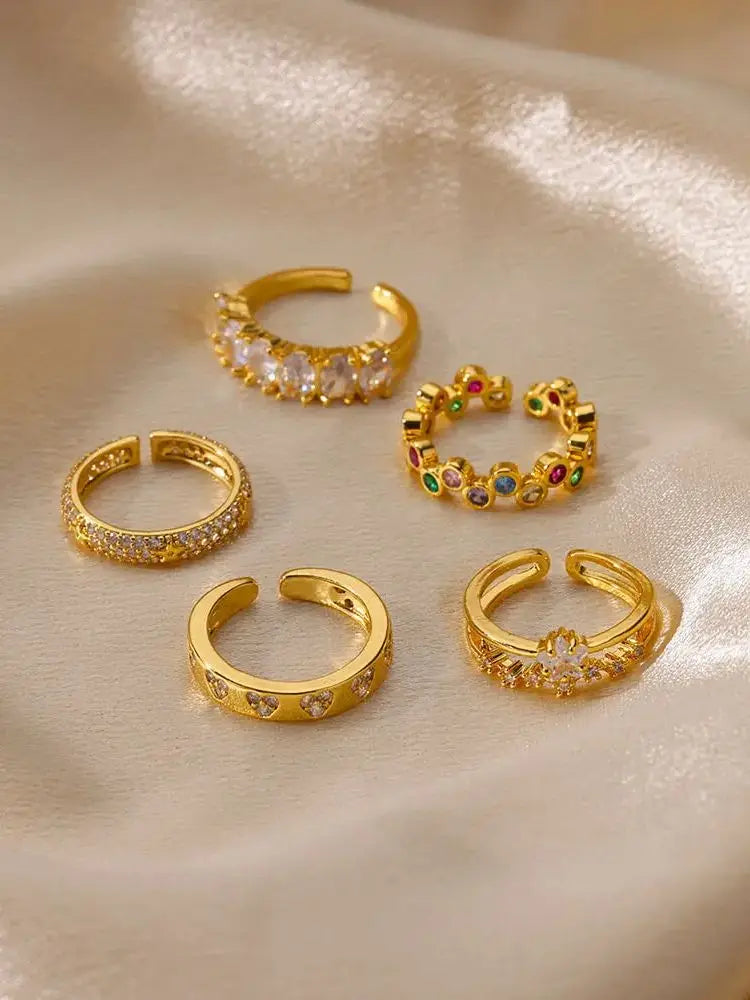 Anelli a forma di cuore geometrico con zirconi per donna Anello nuziale in acciaio inossidabile color oro Gioielli estetici di lusso Regalo per coppia 2025