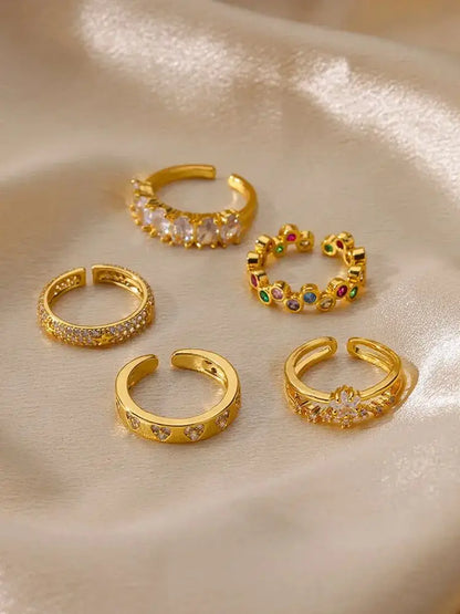 Anelli a forma di cuore geometrico con zirconi per donna Anello nuziale in acciaio inossidabile color oro Gioielli estetici di lusso Regalo per coppia 2025