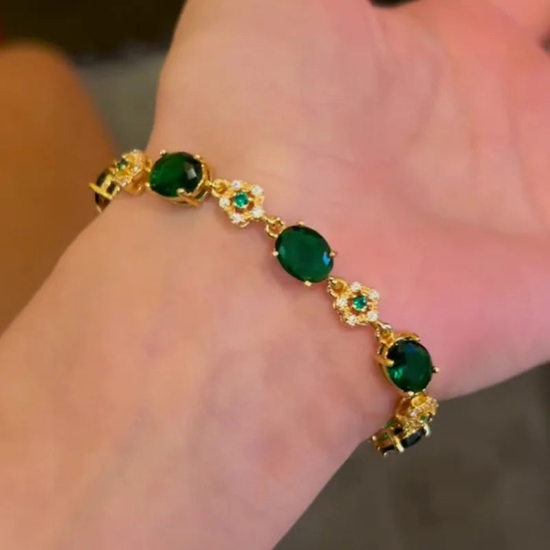 ZAKOL Bracciale di lusso con zirconi di cristallo verde Braccialetti con catena a maglie color oro per le donne Regalo di gioielli da sposa vintage per feste
