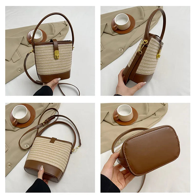 Tendenze moda donna borsa a secchiello di paglia donna estate borse a tracolla tessute a mano borsa per la spesa da donna nuove borse da spiaggia borse