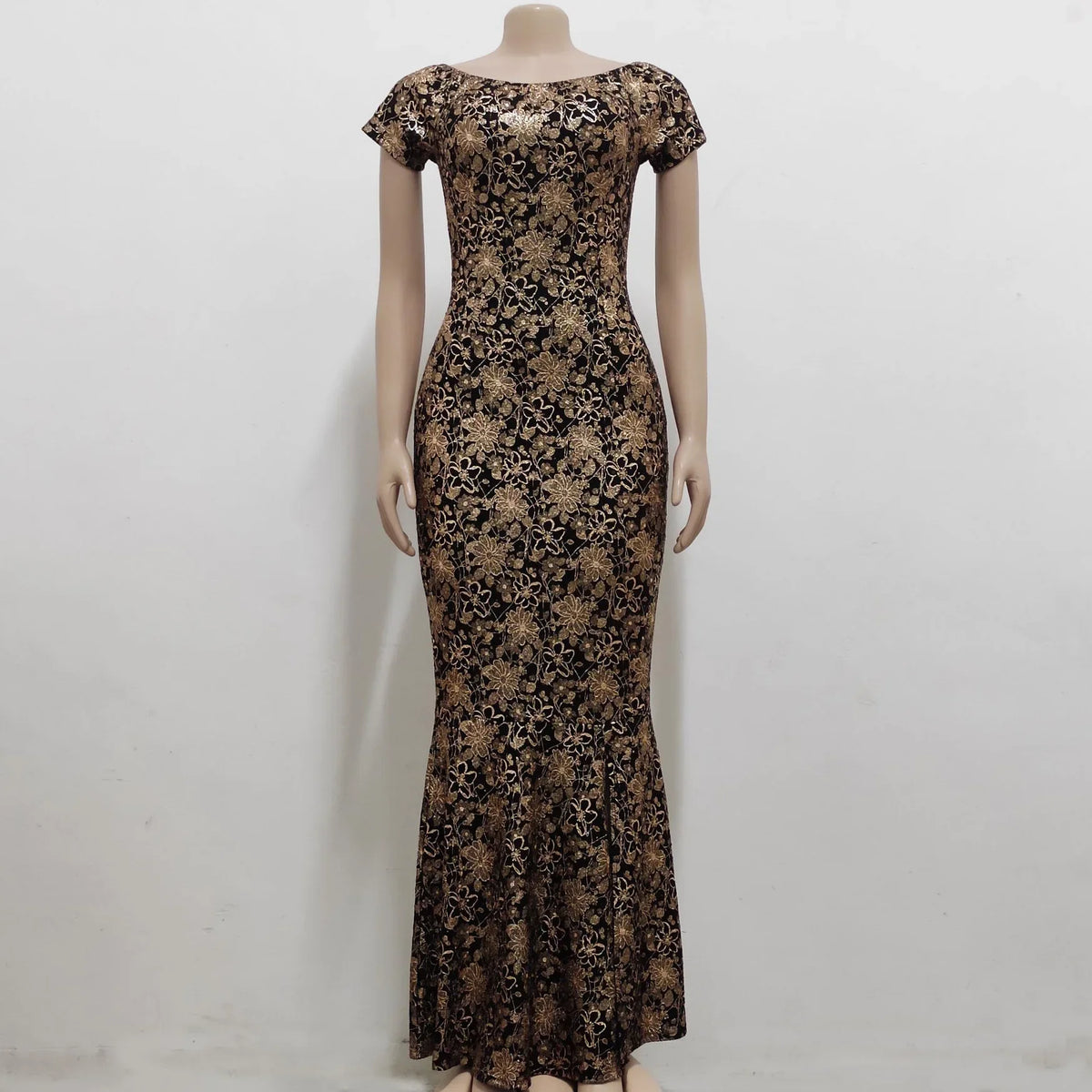Abito da donna elegante abito da festa a fiori con spalle scoperte manica corta con spacco maxi abiti lunghi da donna