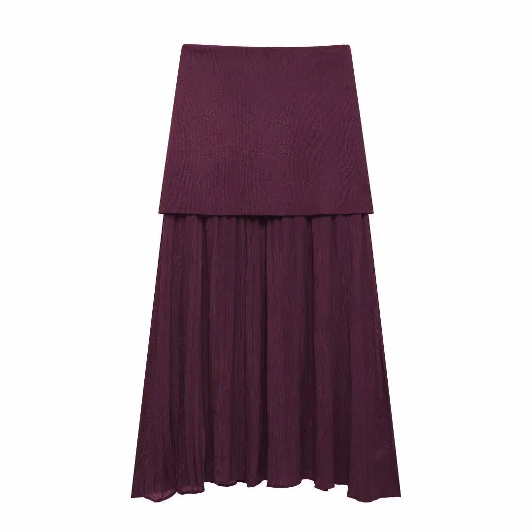 HH Set di gonne lavorate a maglia eleganti femminili 2024 Scollo a V con bottoni Canottiera + Gonna a pieghe patchwork a-line Abito solido alla moda