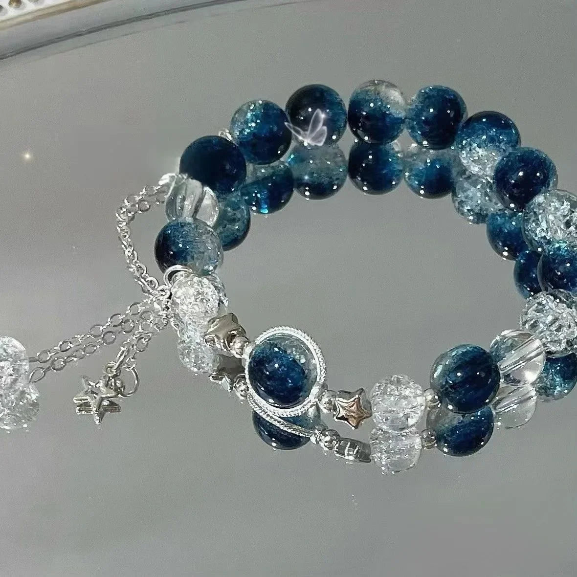 Opale Sea Blue Treasure Bracciale in cristallo al chiaro di luna Bracciale elastico di lusso leggero per ragazze Accessori per gioielli di moda da donna