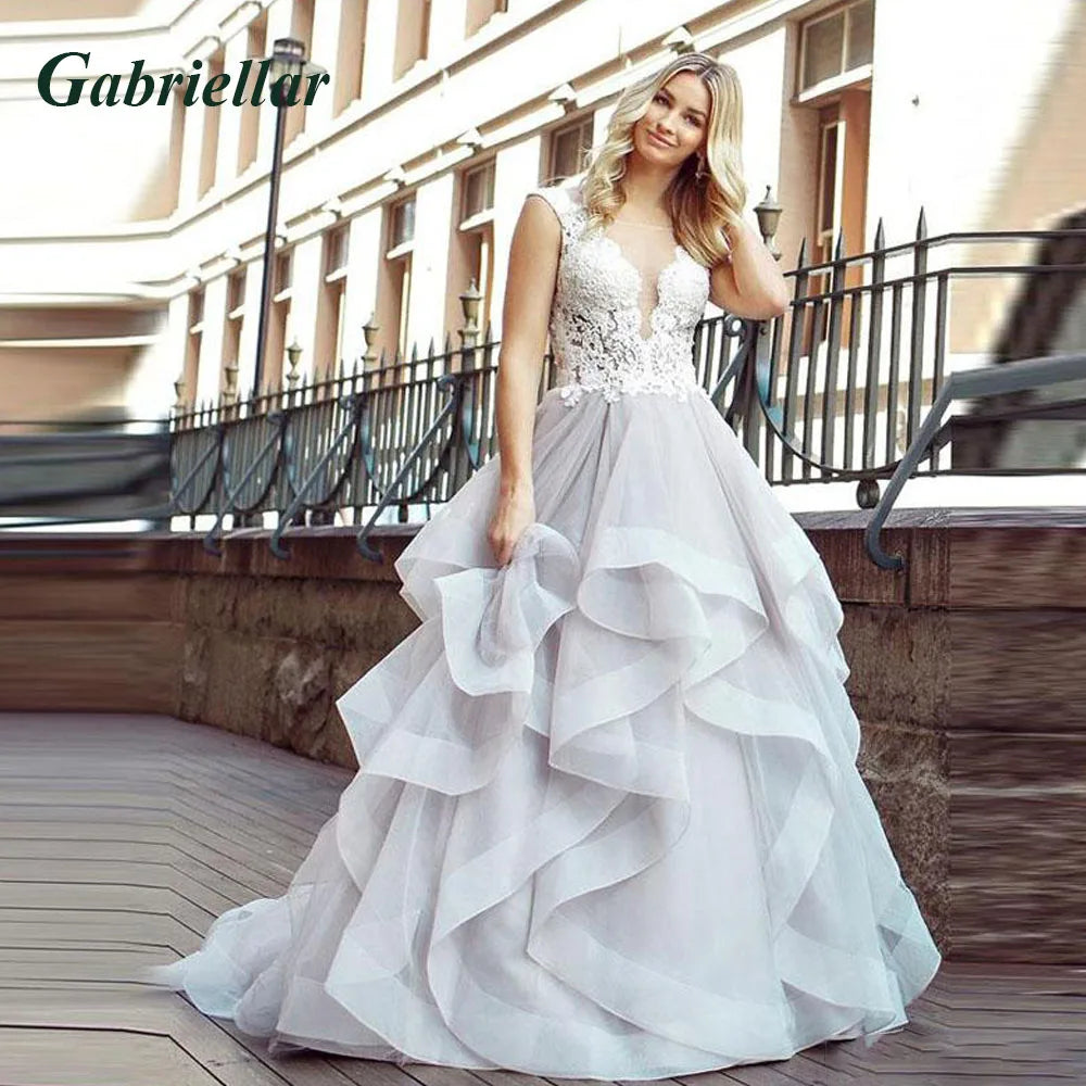 Gabriellar eleganti abiti da sposa a sirena per le spose scollo a V applicazioni tulle volant pieghe al largo della spalla personalizzati