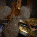 Mini abiti da festa con paillettes glitterate Maniche a sbuffo Abiti da sera da ballo Abiti corti scintillanti personalizzati