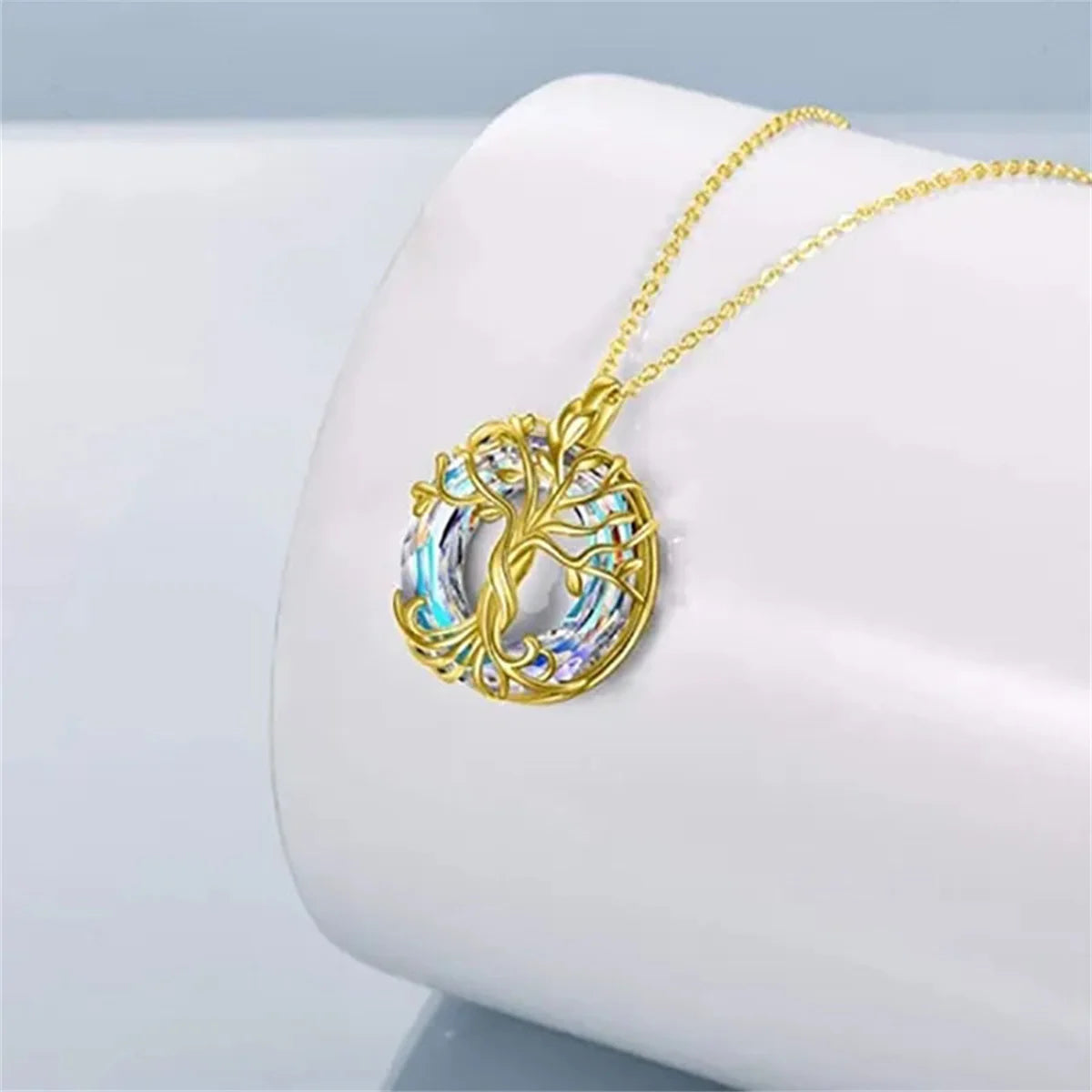 Collana Albero della Vita con Cristallo Circolare, Squisito Ciondolo a Forma di Albero Genealogico, Gioiello Regalo per Donne, Mamma, Figlia