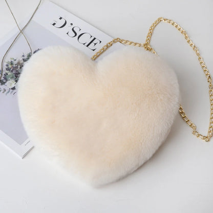 Borse a forma di cuore da donna alla moda Borse a tracolla in pelliccia sintetica carina Borsa a tracolla a catena in morbida peluche da donna Shopper Totes