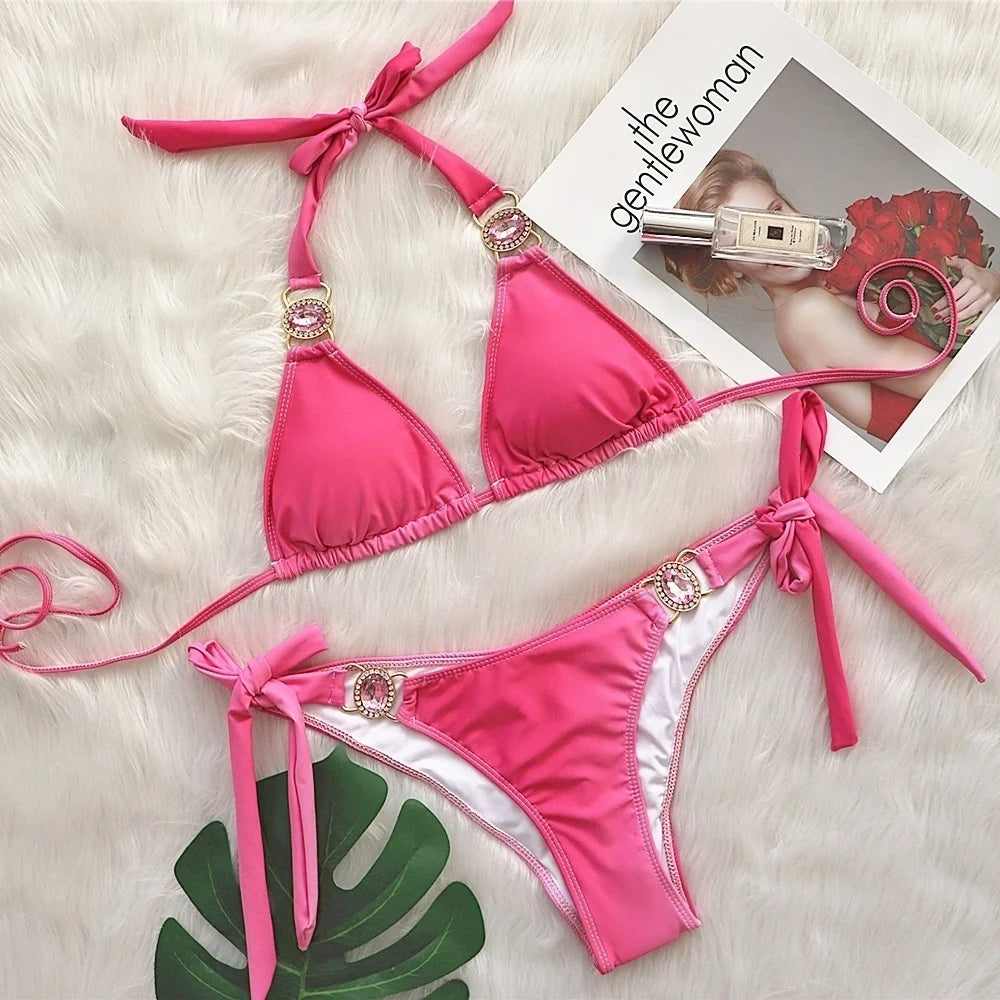 nuovo costume da bagno in due pezzi con strass 2026 cristallo di lusso perizoma Sexy perizoma Bikini Set costumi da bagno da donna costume da bagno Sexy da spiaggia