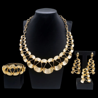 Ensemble de bijoux pour femmes plaqué or motif ondulé mode délicat pendentif collier boucles d'oreilles mariage vacances bijoux cadeaux pour femmes