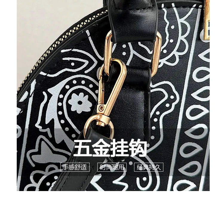 Borsa a conchiglia da donna in pelle PU retrò borsa a tracolla da donna con tracolla a fiori di anacardi estivi Set femminile borse a mano con manico piccolo