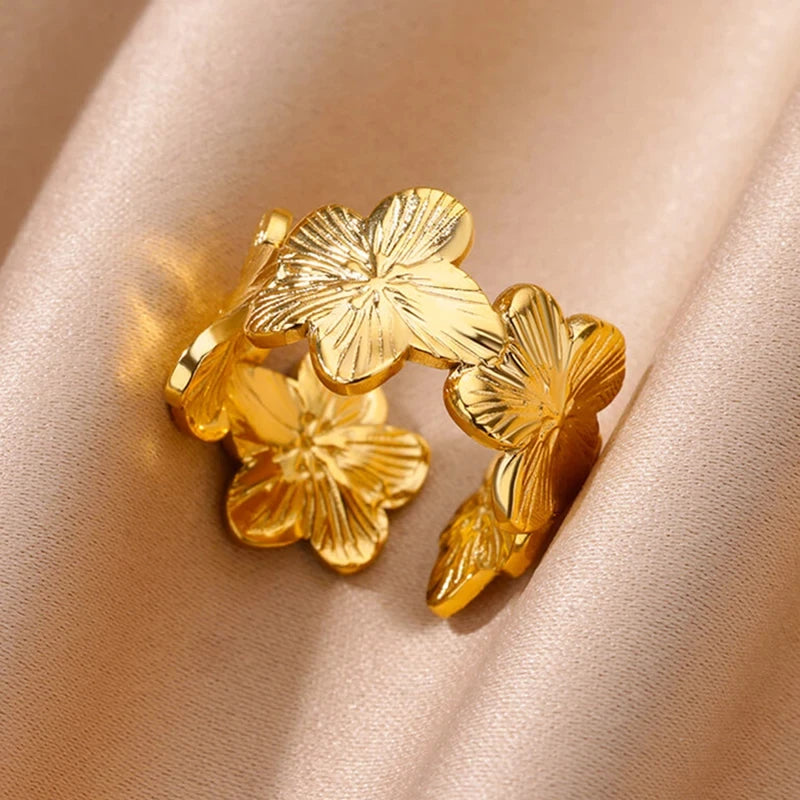 Anelli con fiori grandi esagerati in acciaio inossidabile per le donne Anello da dito con girasole color oro Regalo di gioielli estetici di moda femminile