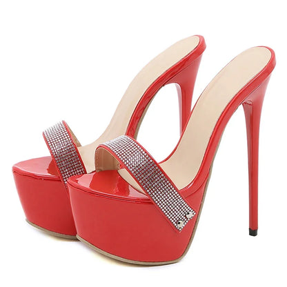 Aneikeh Pantofole con ciabatte ultra alte con piattaforma sexy Bling Scivoli in PU Scarpe da donna di nuova moda per adulti Estate Roma Classici a pois