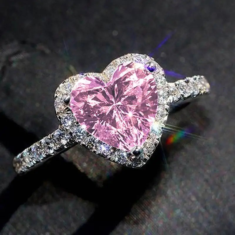 Anelli di fidanzamento classici a forma di cuore color argento per le donne Bianco Rosso CZ Pietra intarsiata Gioielli di moda Regalo per la festa nuziale