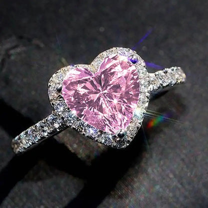 Anelli di fidanzamento classici a forma di cuore color argento per le donne Bianco Rosso CZ Pietra intarsiata Gioielli di moda Regalo per la festa nuziale