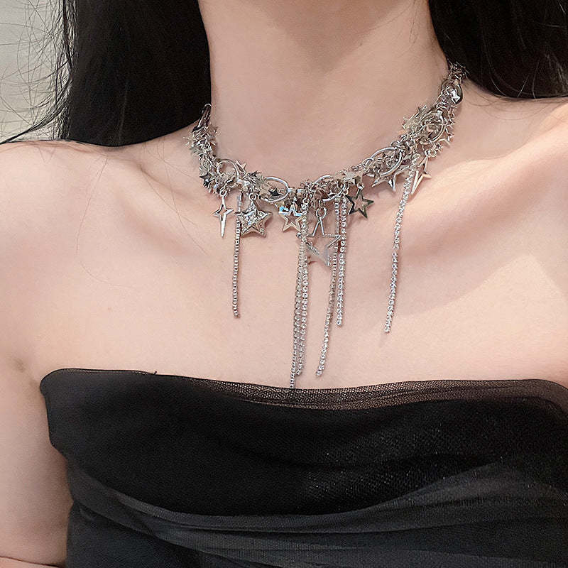Collana scavata con paillettes a stella per donna Collana girocollo con nappe con strass intarsiati alla moda Accessori stile Y2k regalo