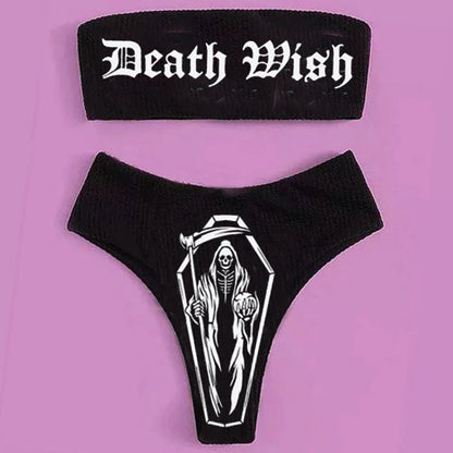 2025 Goth Swimsuit Two-piece Letters Skull Printed Bikinis Set for Women Micro Biquini Sport Bathing Suit Female Bodysuit