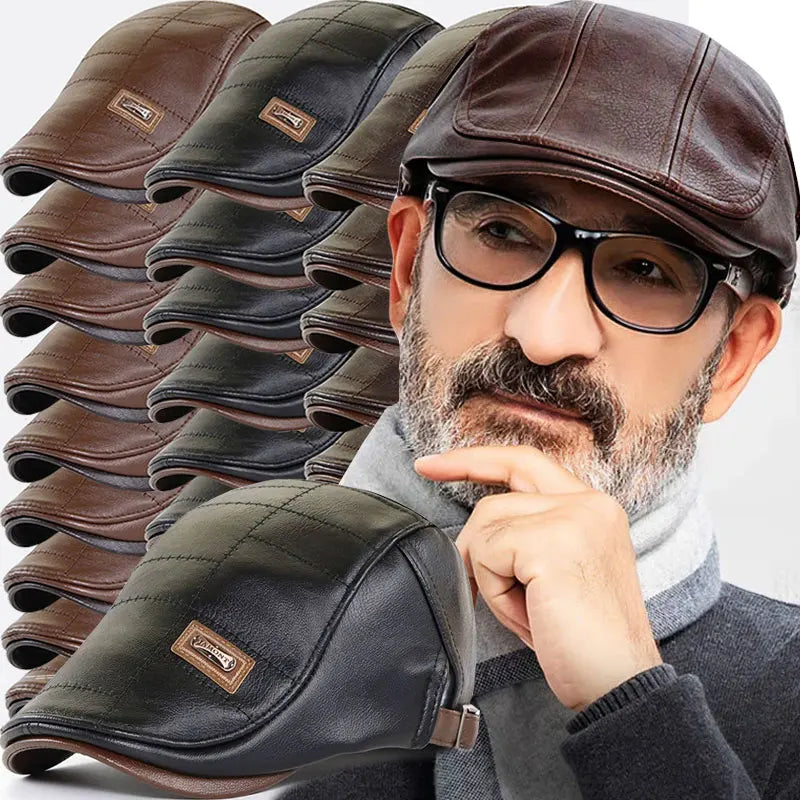 2025 Nuovo Autunno Inverno Uomo Berretto Cappello In Pelle Berretto Piatto Maschile Regolabile di Alta Qualità Moda Caldo In Pelle Mens Retro Berretti Cappelli