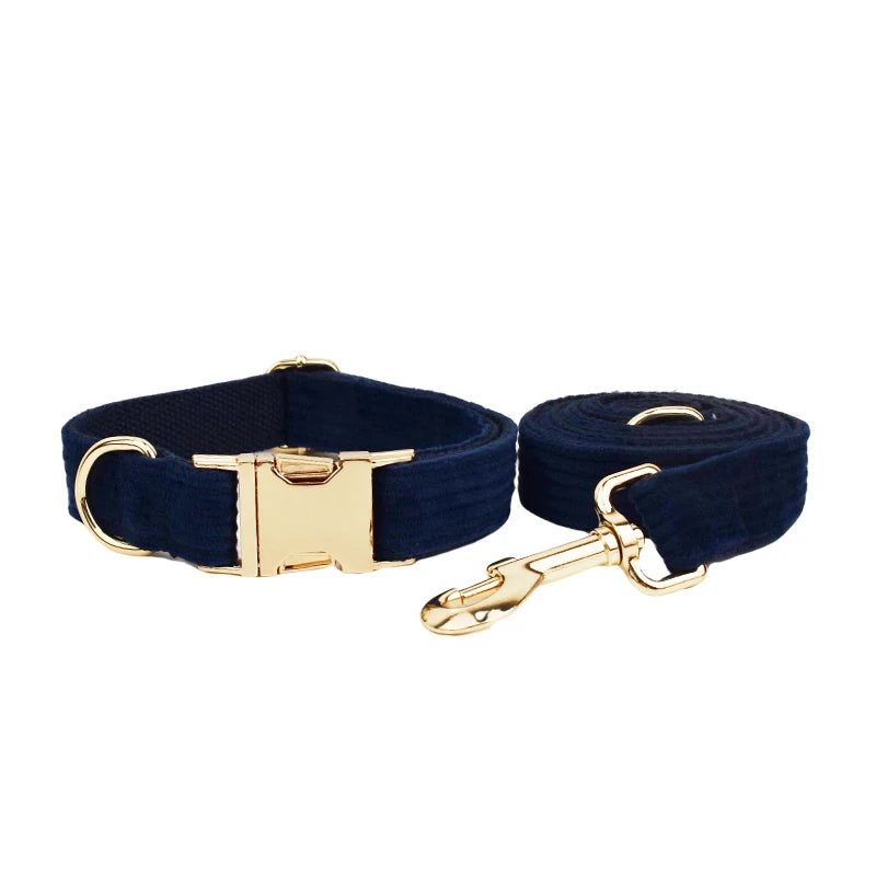 Set di collare e guinzaglio per cani in velluto a coste blu violaceo, con targhetta personalizzata incisa, accessori per animali domestici, guinzaglio per cani in velluto a coste17