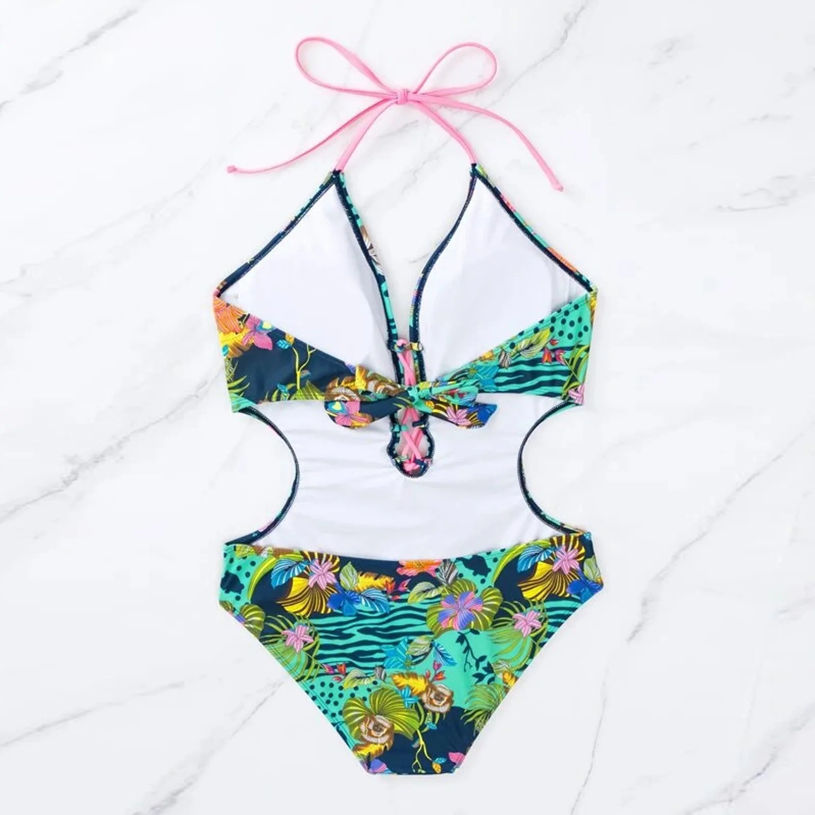 Women'S One-Piece Swimsuit With Crossed Ropes Tassels Chest Waist Cinching Swimwear Suits Backless Buckle Bikini For Women