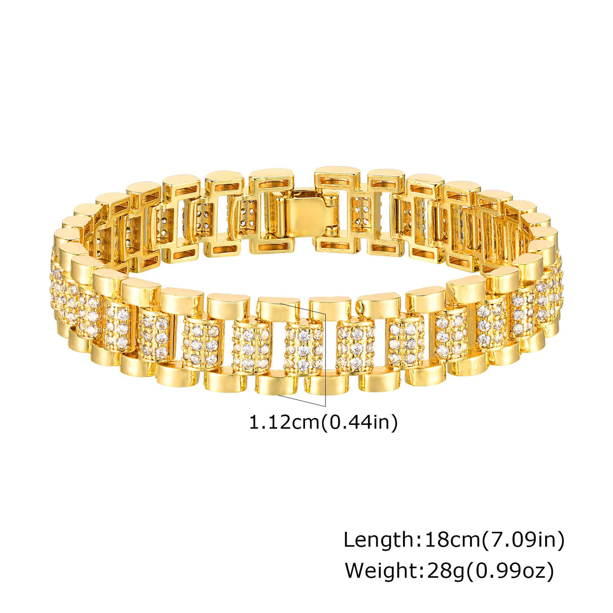 Bracciale a catena con graffetta Cinturino per orologio con zirconi placcati in oro 14 carati Collegamento grosso Gioielli impilabili regolabili per regalo per ragazza da donna