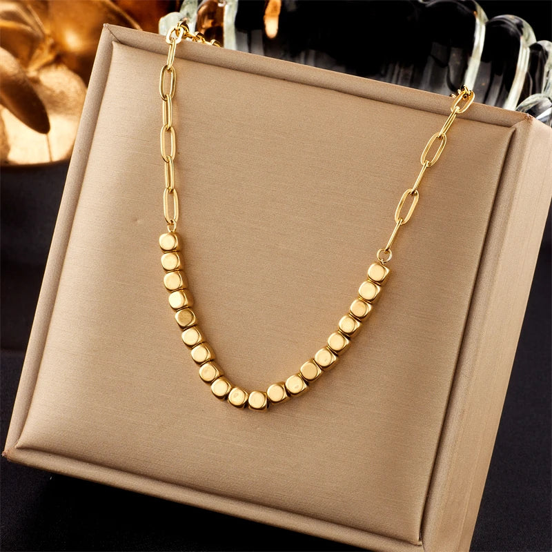 DIEYURO Collana a catena di perle con perline geometriche in acciaio inossidabile 316L per le donne Nuove ragazze punk girocollo spesso gioielli regali per feste