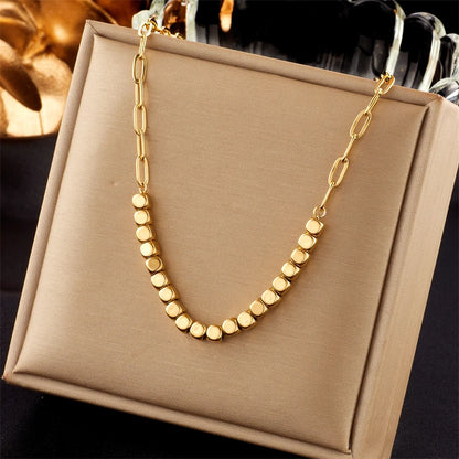 DIEYURO Collana a catena di perle con perline geometriche in acciaio inossidabile 316L per le donne Nuove ragazze punk girocollo spesso gioielli regali per feste