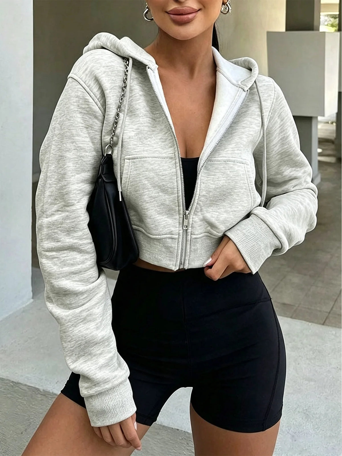Cardigan con Cappuccio e Zip a Maniche Lunghe da Donna, Stile Streetwear, Corto, Harajuku Y2K, Outfit Primaverile e Autunnale
