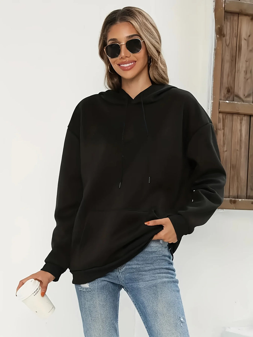 Felpa casual da donna con ali d'angelo, dettaglio grafico con coulisse, tasca a marsupio, perfetta per l'autunno inverno, design giocoso alla moda