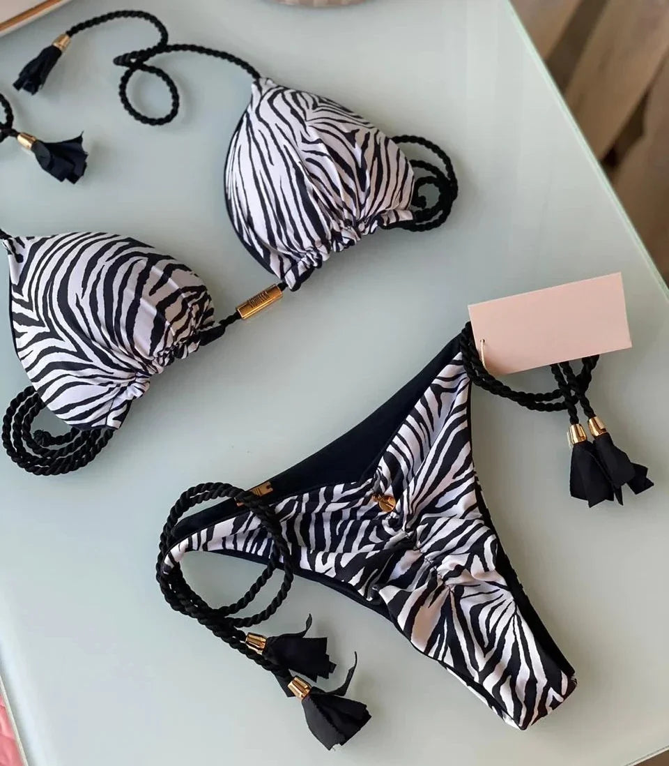 Costume da bagno donna bikini set bikini sexy con coulisse costumi da bagno leopardo due pezzi costume da bagno costume da bagno bikini con lacci biquinis