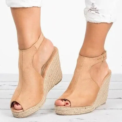 Sandali con tacco da donna Estate 2025 Espadrillas Sandali da donna Comfort Cinturino con fibbia Scarpe con plateau per donna Nuovi sandali con tacco