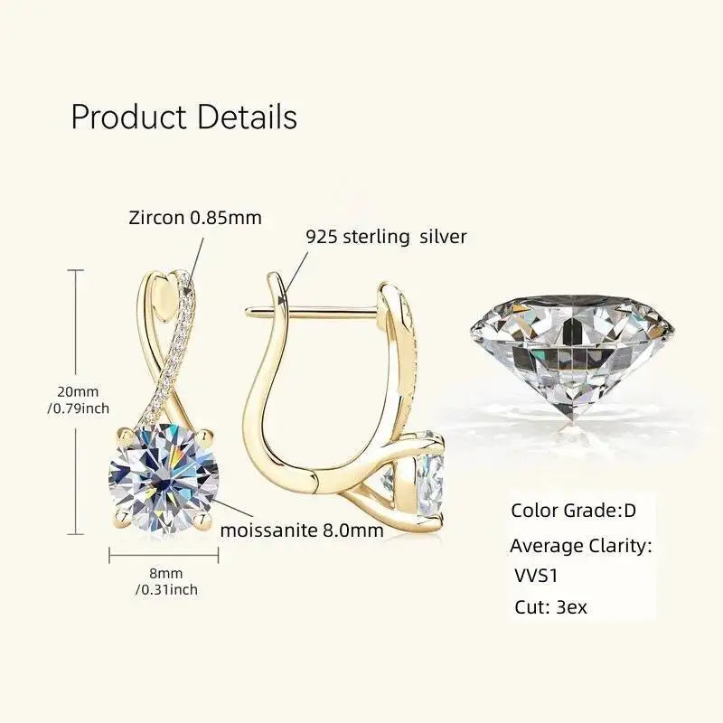 Taoyu D2.0CT Moissanite Drop Hie Orecchini in vero argento da donna Cerchi placcati in oro Orecchino infinito Gioielli da sposa certificati