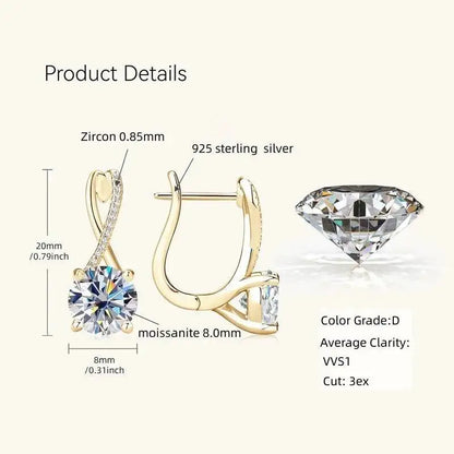Taoyu D2.0CT Moissanite Drop Hie Orecchini in vero argento da donna Cerchi placcati in oro Orecchino infinito Gioielli da sposa certificati