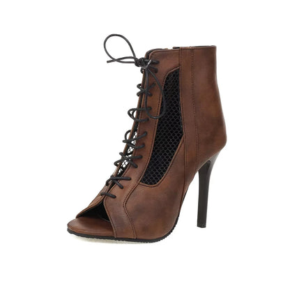 Fashion Summer Jazz Dance Shoes Peep Toe Ankle Boots For Women Sexy High Heels Lace-up Black White Sandals Female