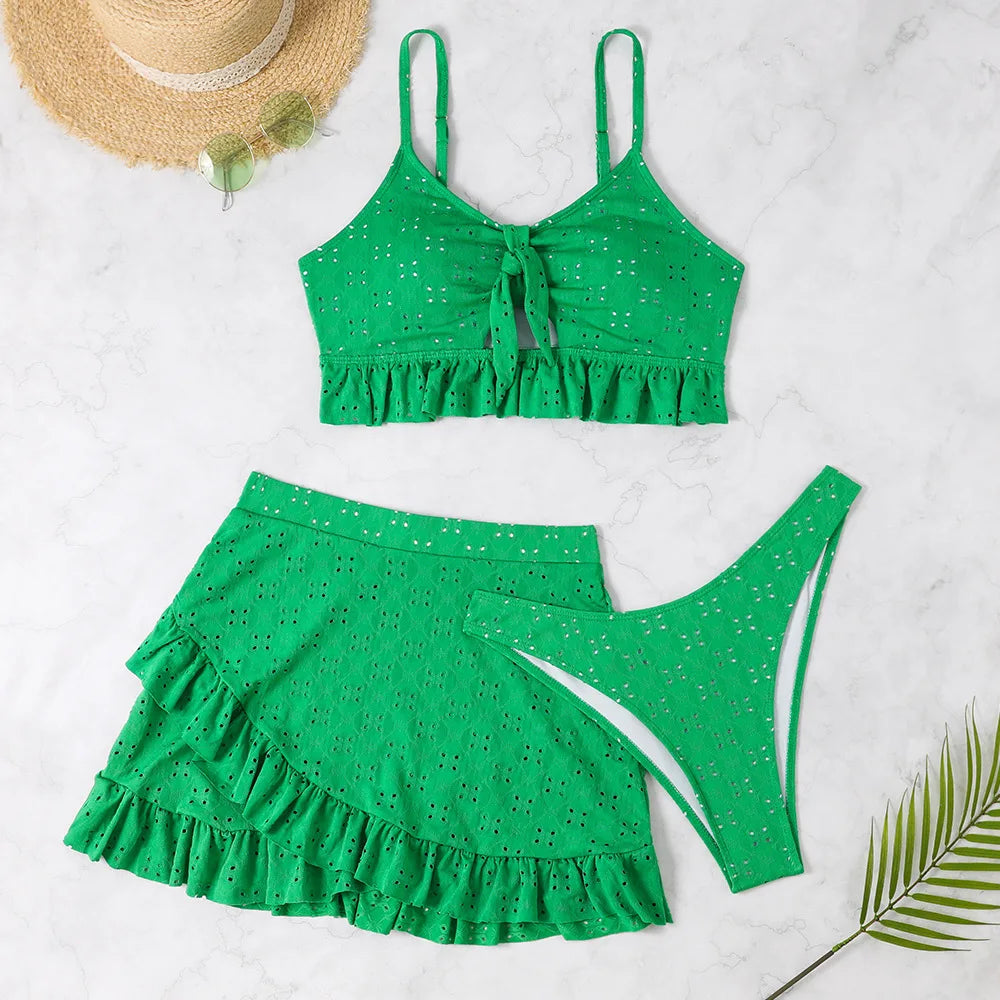 Sexy White Ruffle Bikini 2024 Women Three Pieces Swimsuit Brazilian Swimwear Female Beachwear Thong Bathing Suit Mini Biquini