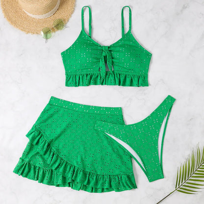 Sexy White Ruffle Bikini 2024 Women Three Pieces Swimsuit Brazilian Swimwear Female Beachwear Thong Bathing Suit Mini Biquini