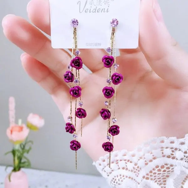 Nuovi gioielli di moda Orecchini pendenti con rosa rossa Donna Fiori con strass vintage Orecchini pendenti Matrimoni Gioielli per feste di fidanzamento