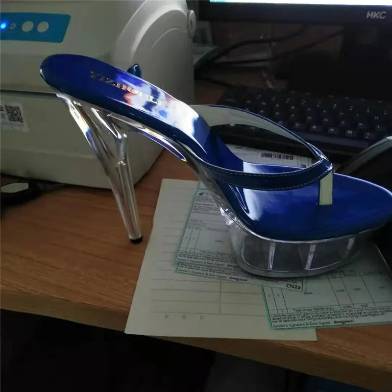 I colori alla moda possono essere personalizzati Infradito da principessa da 15-20 cm, tacchi da discoteca sexy, estate, pantofole a spillo da 6-8 pollici