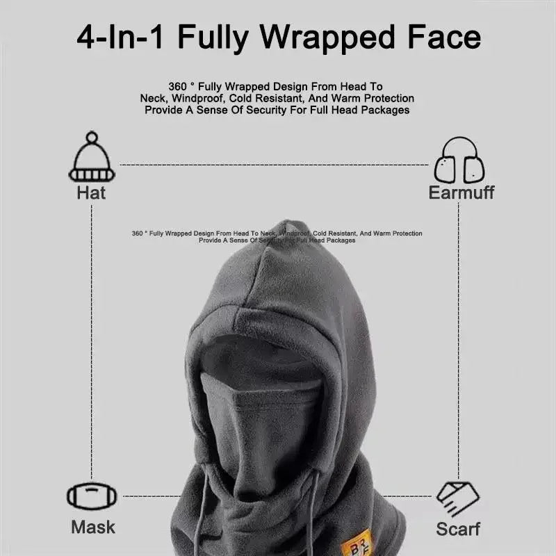 Berretto antivento da ciclismo 4 in 1 Nuovo inverno Uomo Donna Copertura integrale Cappello da pesca con maschera Passamontagna Berretto da ciclismo con collo con cappuccio
