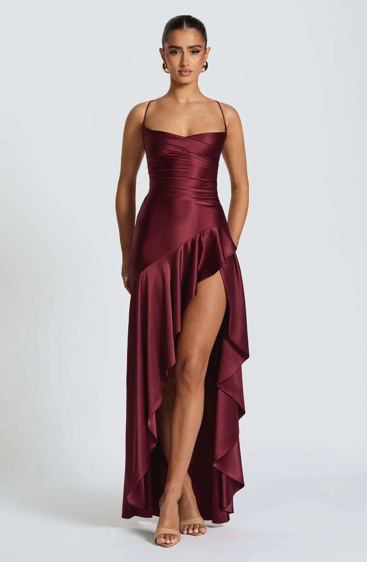 Damen-Sommerkleidung Sexy Halfter Neckholder Rückenfrei Rüschensaum Maxikleid für Frauen Polyester Satin Bodycon Kaftan Abaya Galabia
