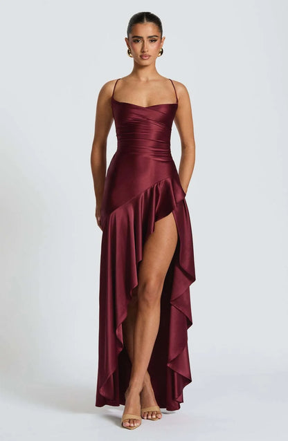 Damen-Sommerkleidung Sexy Halfter Neckholder Rückenfrei Rüschensaum Maxikleid für Frauen Polyester Satin Bodycon Kaftan Abaya Galabia