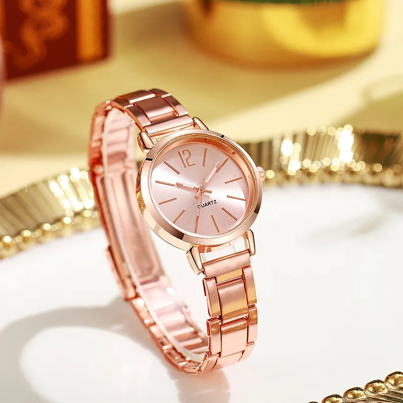 Set da 2 pezzi orologio da donna di lusso quadrante semplice cinturino cavo moda braccialetto in oro orologio da polso al quarzo orologi da donna per studenti Reloj Mujer