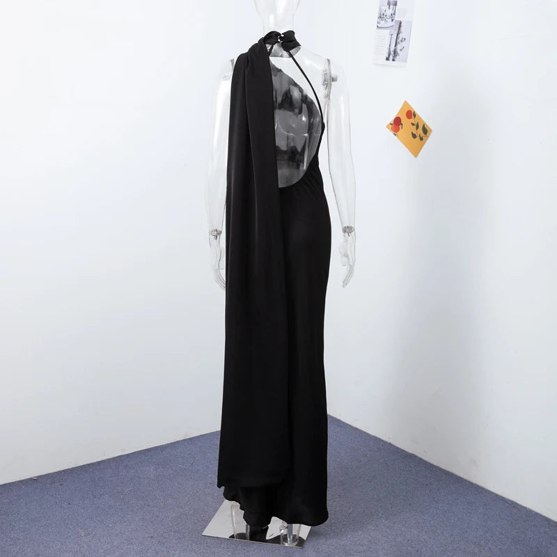 Abito Lungo Sexy Senza Maniche con Nastro, Elegante Vestito da Donna Slim in Raso con Schiena Scoperta e Lacci, Abito da Festa alla Moda 2026, Tinta Unita, per Vacanze, da Donna
