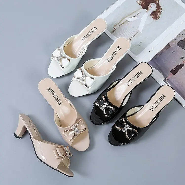 Nuovi Sandali Estivi da Donna, Ciabatte con Punta Aperta, Ciabatte con Fiocco di Strass, Scarpe Sexy con Punta Aperta, Taglia Grande 42