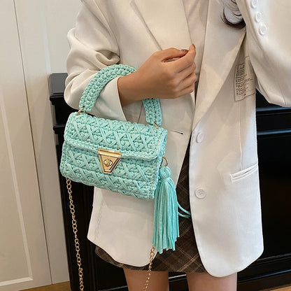 Borsa a Mano da Donna in Maglia Uncinetto, Borsa a Spalla Artigianale in Filato Intrecciato, Borsa Grande Capacità per Spiaggia, Vacanze Estive, Shopping e Viaggi