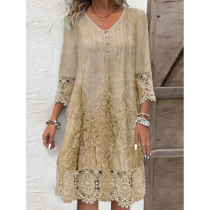 Abiti estivi di moda 2024 Estate Nuovo modello 3D Splicing in pizzo Scavato Abito longuette Casual Abiti a maniche corte Lady Vestido