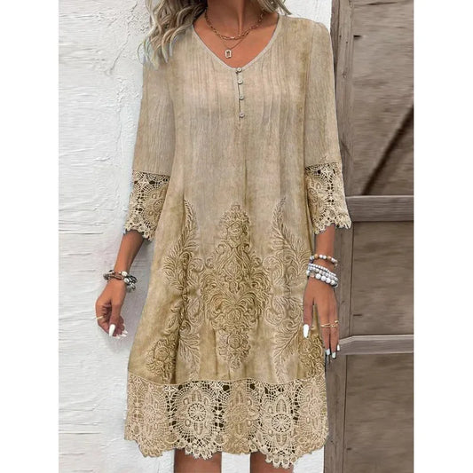 Abiti estivi di moda 2024 Estate Nuovo modello 3D Splicing in pizzo Scavato Abito longuette Casual Abiti a maniche corte Lady Vestido