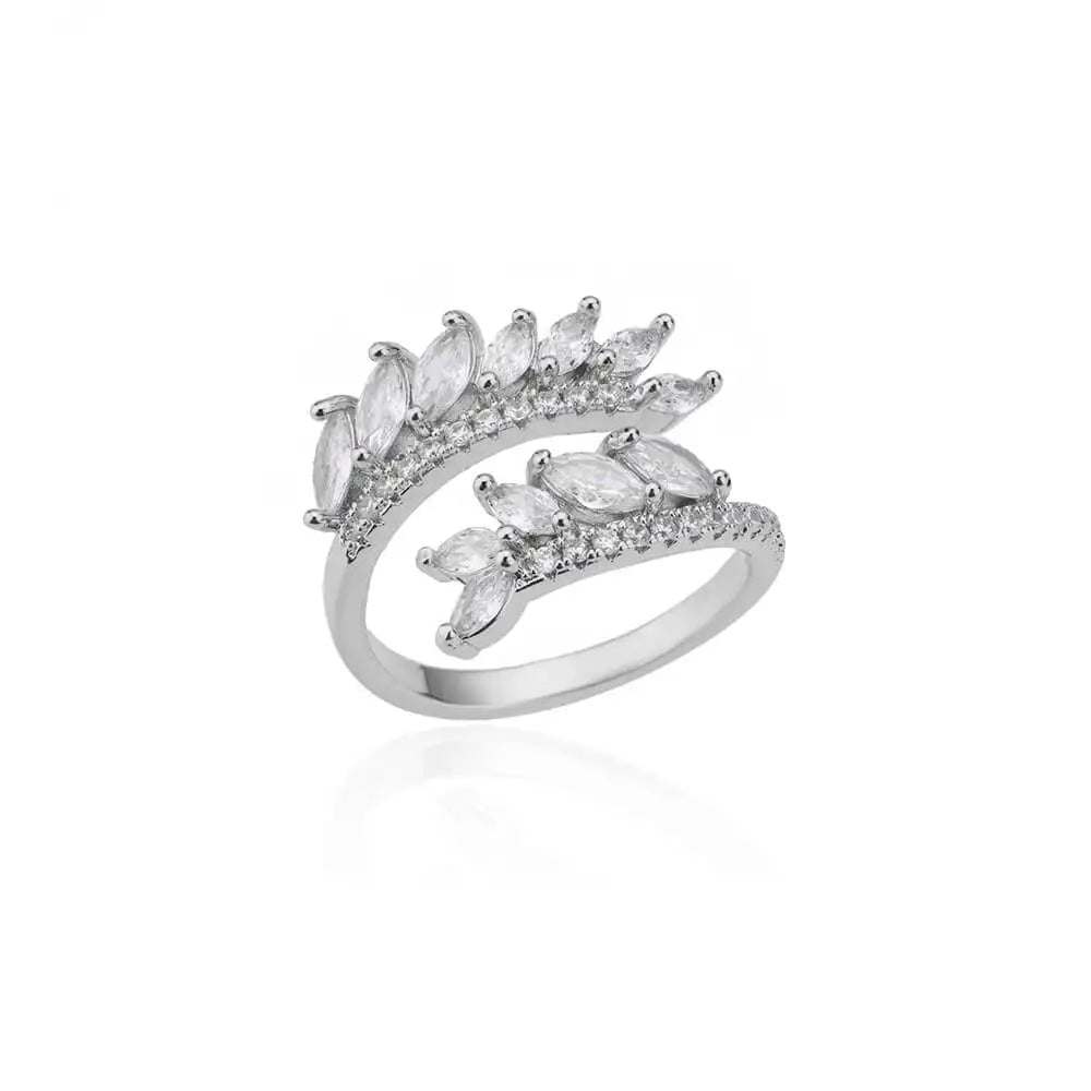 Anelli a foglia a doppio strato con zirconi di lusso per le donne Anello in acciaio inossidabile color oro Boho Coppia gioielli Accessori anelli mujer