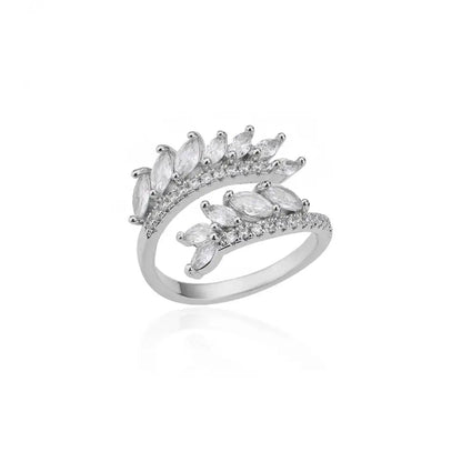 Anelli a foglia a doppio strato con zirconi di lusso per le donne Anello in acciaio inossidabile color oro Boho Coppia gioielli Accessori anelli mujer